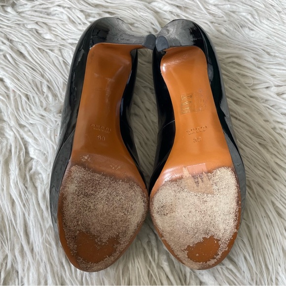 Gucci Black Patent Leather Round Toe Platform High Heel Pumps Size 39 - Picture 8 of 12